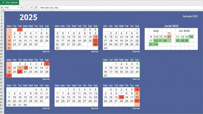 Téléchargez le calendrier annuel 2025 en template Excel gratuit