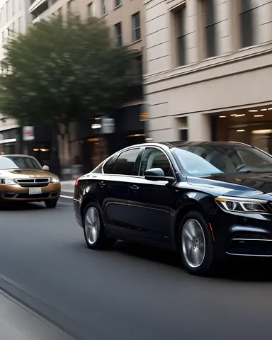 Une limousine luxueuse roule dans la rue de la ville avec le chauffeur Mark.