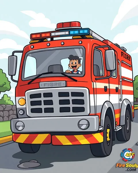 Vue de camionnette de pompiers colorée pour le divertissement des enfants