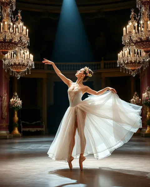  Giselle shines in a grand ballroom with a dramatic spotlight.