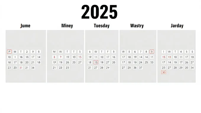 2025 Days by Week Calendar Layout