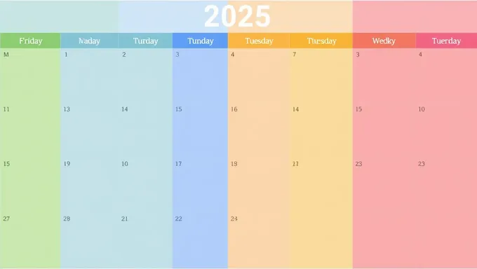 2025 Days by Week Calendar Planner