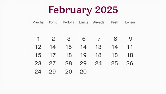 2025 February Calendar Schedule