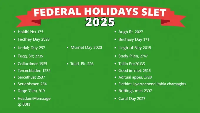 2025 Federal Holidays and Dates Listed