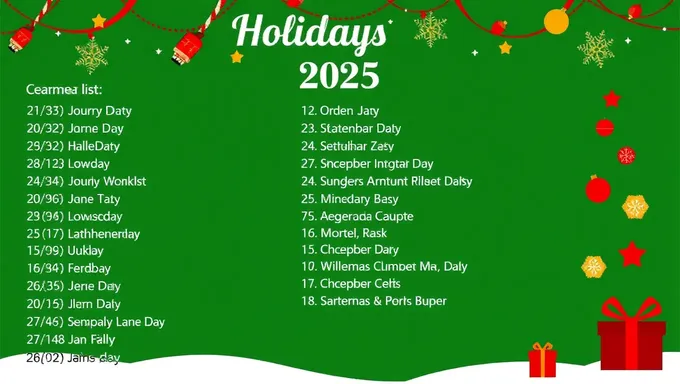 2025 Holiday Calendar and Dates List