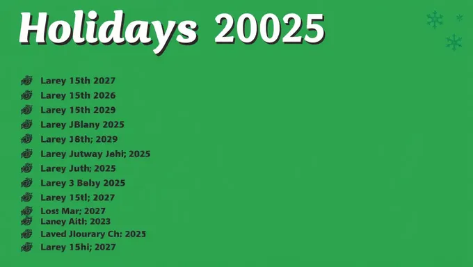 2025 Holiday Dates and Observances List