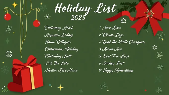 2025 Holiday List Includes Major National Holidays Only