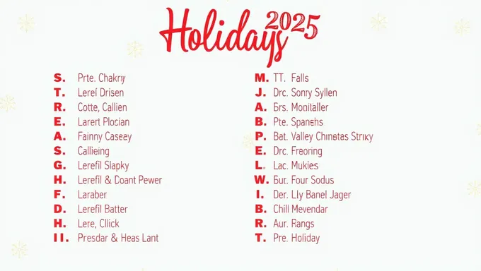 2025 Holiday List: Federal and National Observances