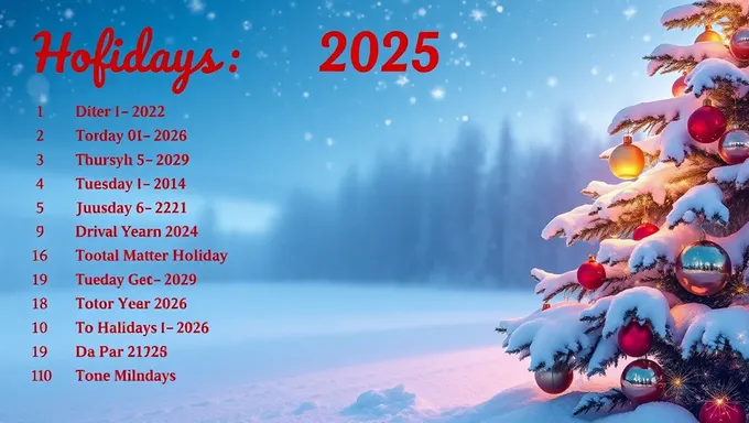 2025 Holiday Schedule and Dates