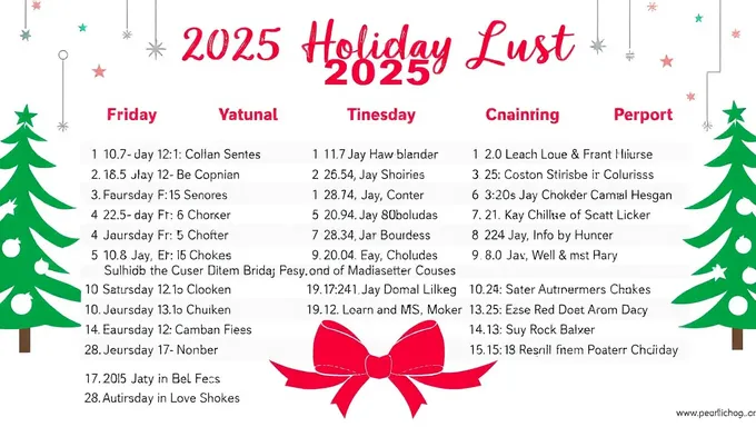 2025 Holidays List for Business and Commercial Operations