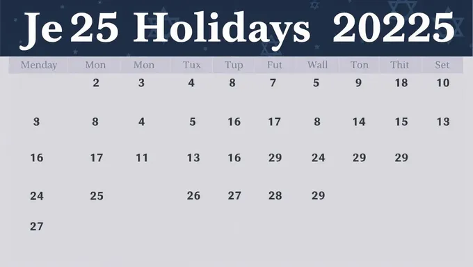 2025 Jewish Holidays Calendar Dates and Times