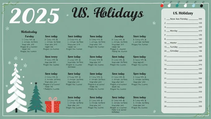 2025 US Holidays Printable Calendar