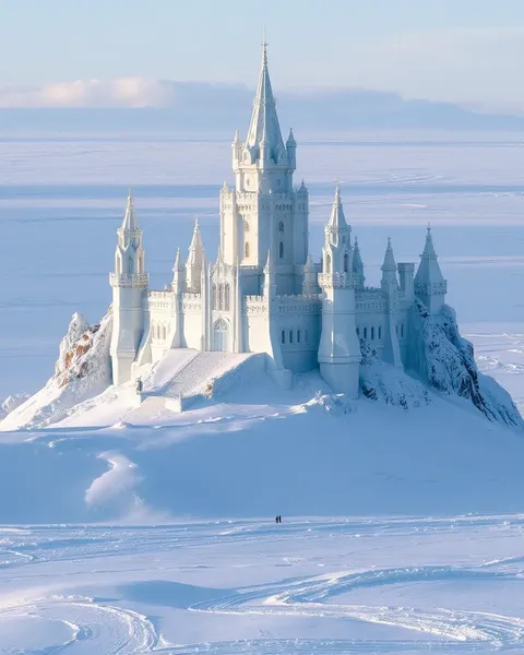 A frozen tundra palace rises from the majestic ice.