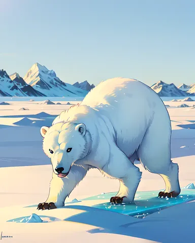 A majestic polar bear is in a frozen tundra kingdom.