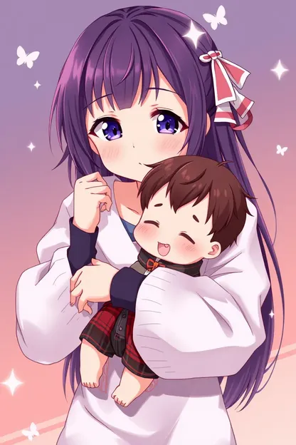 Adorable Anime Girl Carries Baby Boy with Care