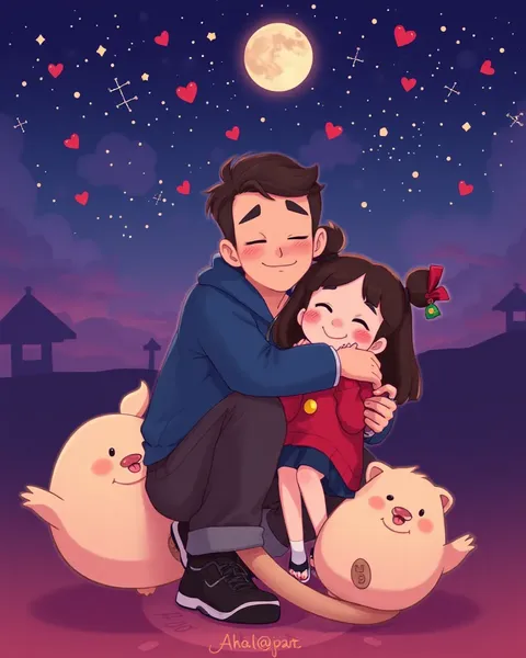 Adorable Cuddling Pictures in Cartoon Style