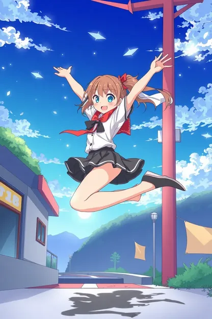 Anime Girl's Jumping Pose in a Dynamic Stance