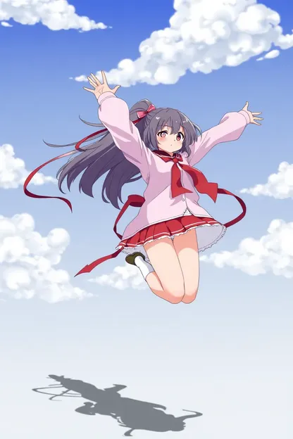 Anime Girl's Jumping Pose with Energetic Expression