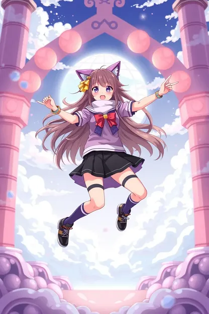 Anime Girl's Jumping Pose with Vibrant Colors