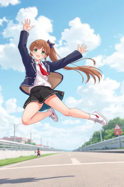 Anime Girl's Jumping Pose with Vibrant Colors