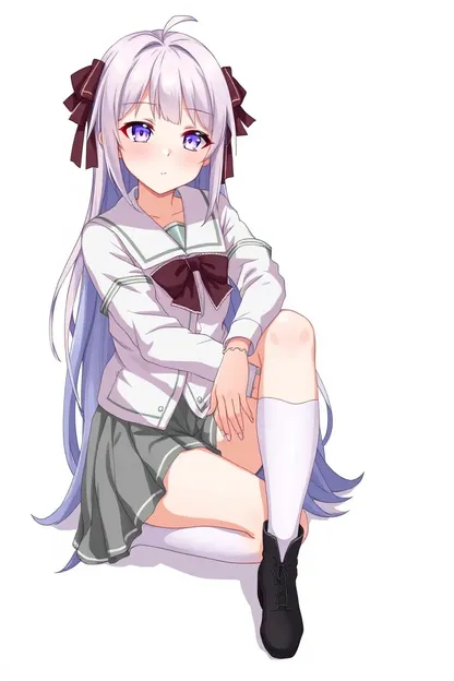 Anime Girl Sitting with a Happy Pose