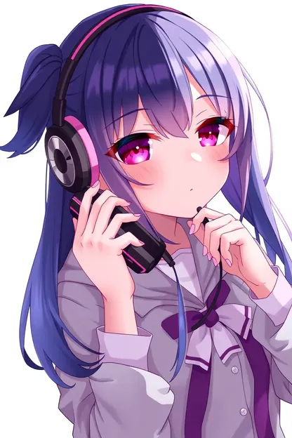 Anime Girl Wearing Headphones with Purple Hair