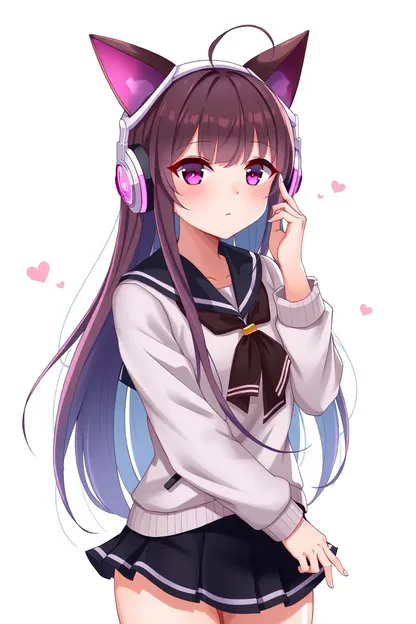 Anime Girl Wearing Headphones with Purple Locks