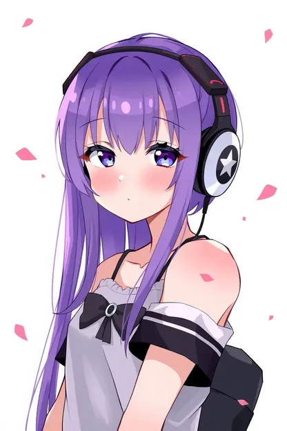 Anime Girl with Headphones and Purple Hair is Happy