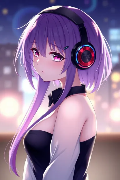 Anime Girl with Headphones and Purple Hair is Unique