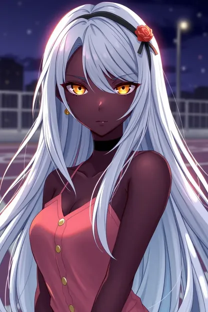 Anime Girl with Long White Hair and Yellow Eyes