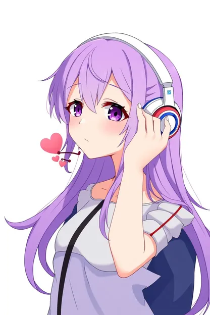 Anime Girl with Purple Hair Loves Listening to Music