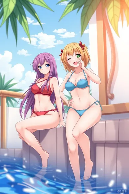 Anime Girls in Swimsuit Gif Free Download