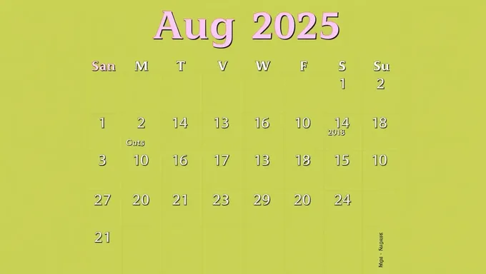 Aug 2025 Calendar: August 2025 Calendar with Notes