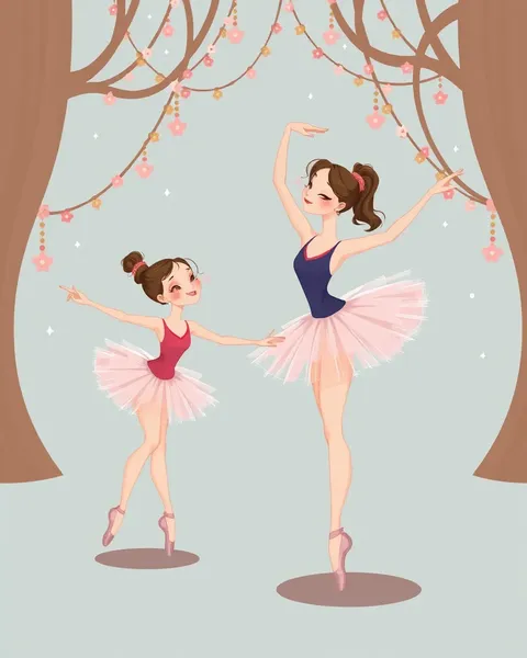 Beautiful Cartoon Images of Ballerinas in Action