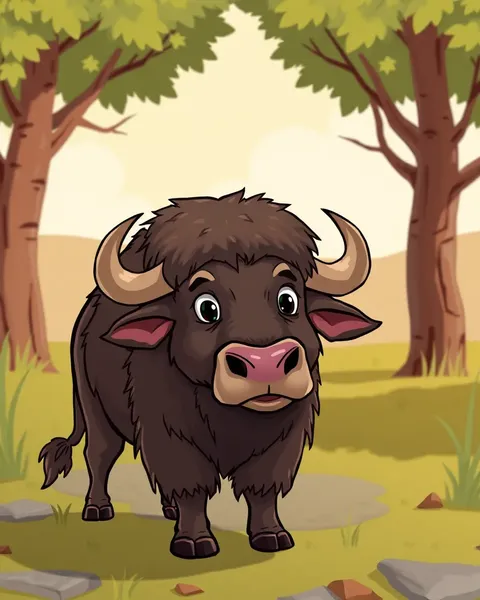 Beautiful Cartoon Images of Buffalo Animals and Landscapes