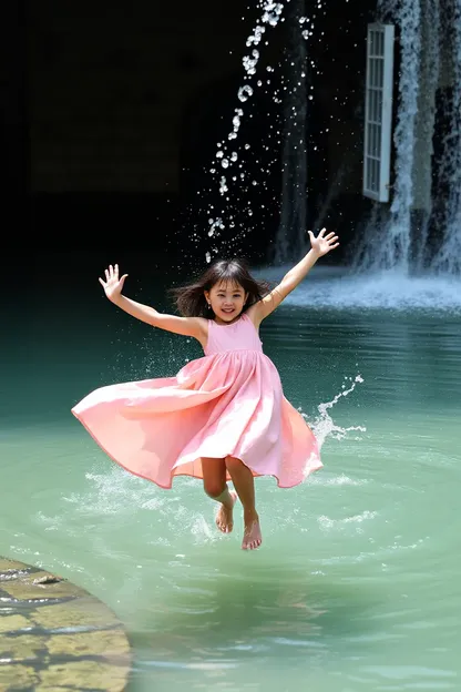 Big Dress Girl Falls into Water with Splash Gif