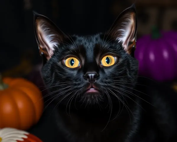 Black Cat Haunts Halloween Pictures with Its Fierce Gaze