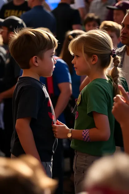 Boy and Girl Face Off in Busy Crowd