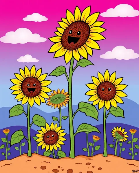 Bright Cartoon Sunflowers in Pictures to Cheer