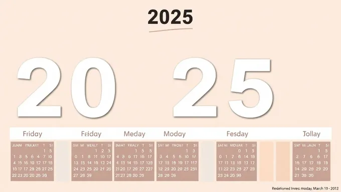 Calendar for 2025 Days of the Week