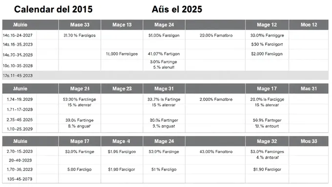 Calendar of Payments for 2025 Year Listed