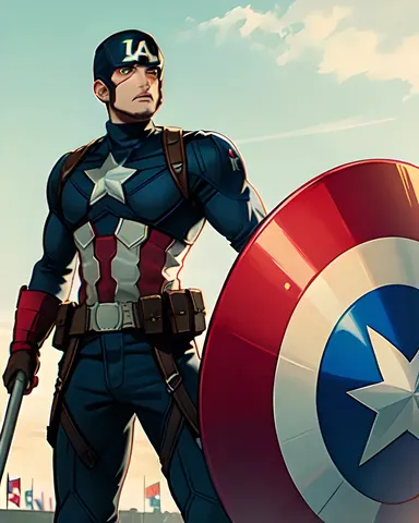 Captain America Defends the Nation with Shield and Flag