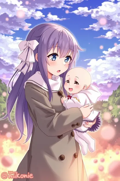 Caring Anime Girl Holds Baby Boy Safely