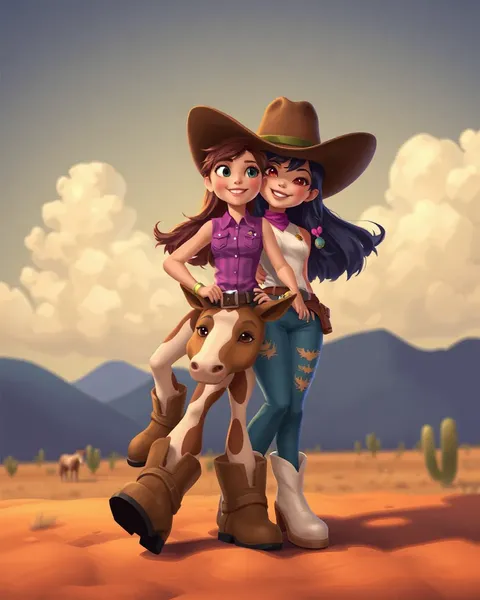 Cartoon Cowgirls' Whimsical Image Collection