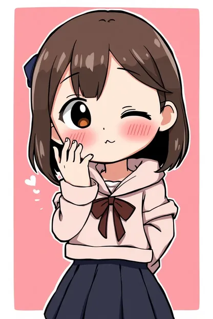 Cartoon Girl's Cute Shy Pose