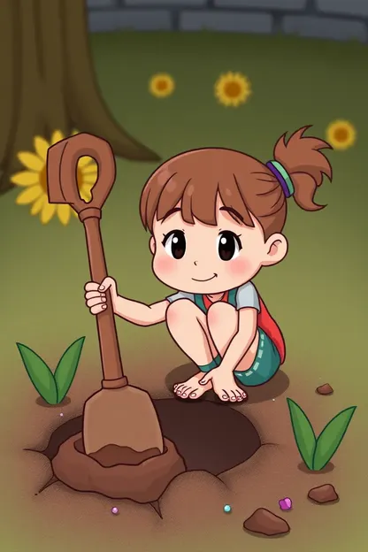 Cartoon Girl's Ground Digging Exploration