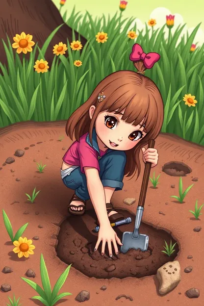 Cartoon Girl's Ground Digging Toe Adventure