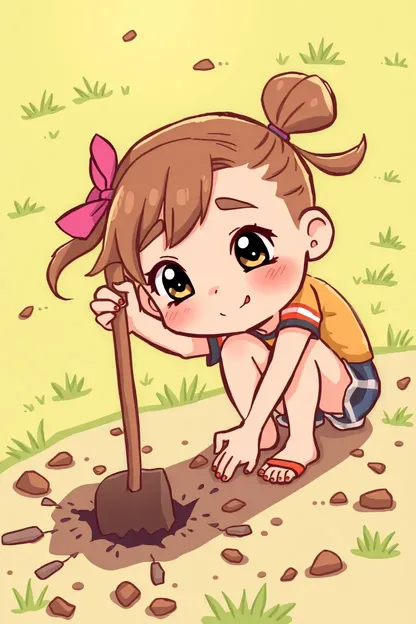 Cartoon Girl Digs Toe in Ground with Determination