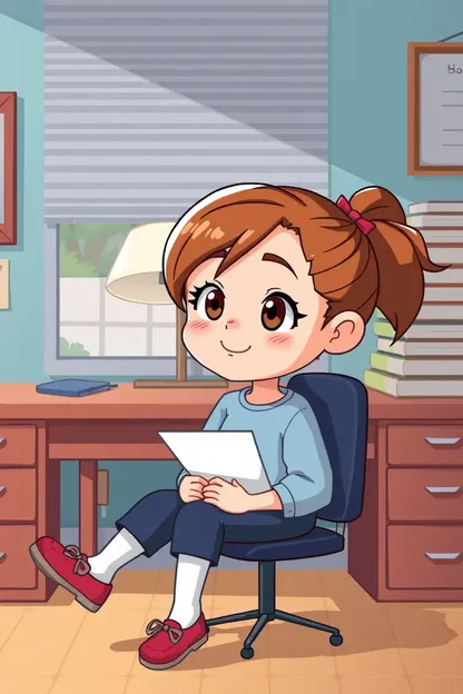 Cartoon Girl Sitting at Desk Template