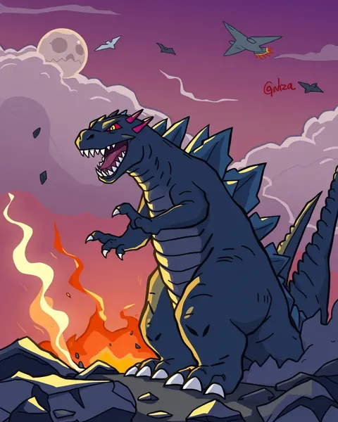 Cartoon Godzilla Images Show Fiery Monster Destruction